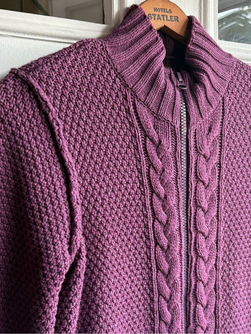 Ruff Hewn Purple Cable Knit Mock Neck Cotton Blend Zip-Up Sweater Women’s M